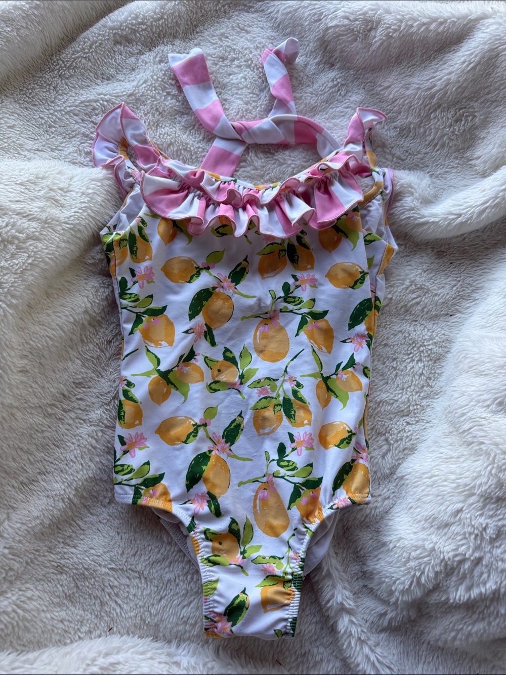 Sweet Honey Girls Pink Ruffle Lemon Print One-Piece Swimsuit